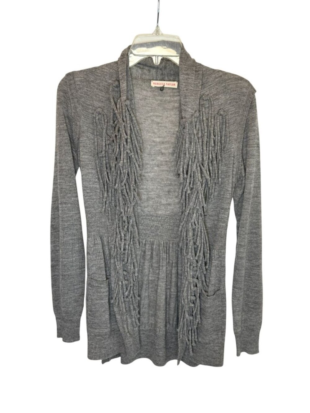 Rebecca Taylor Open Front Fringe Cardigan Gray - Size S